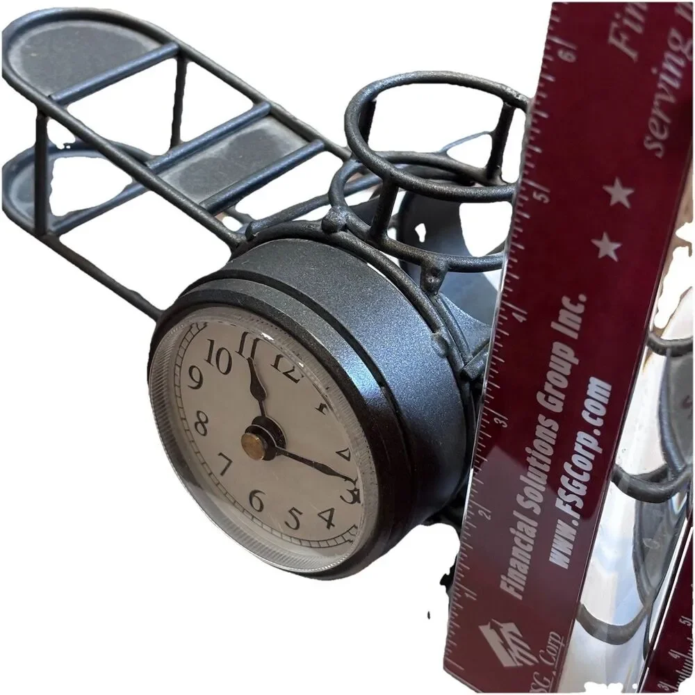 Timex Mini-Clock Plane Silver Desktop Pencil Holder Office Aviation Collectible